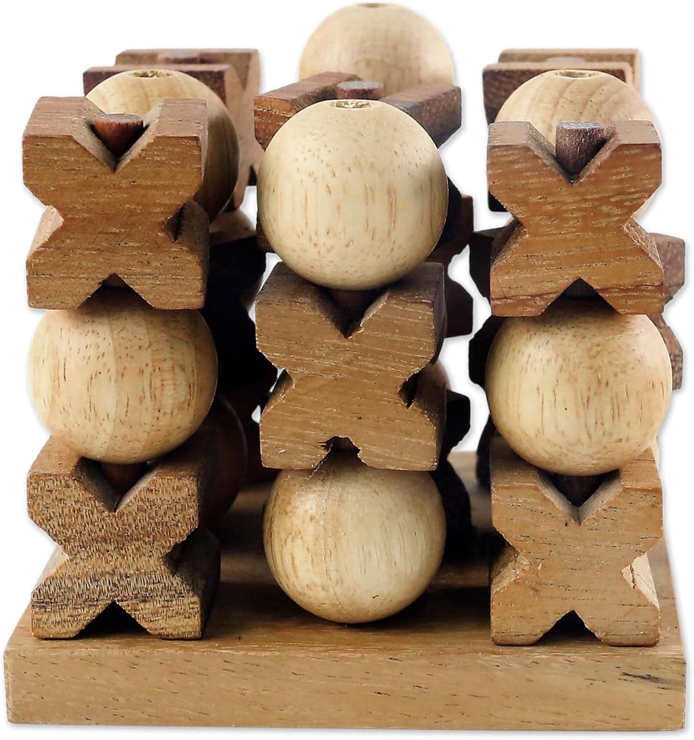 NOVICA 275090 Light Brown Hand Made Rain Tree Wood Tic Tac Toe Game, '3D'