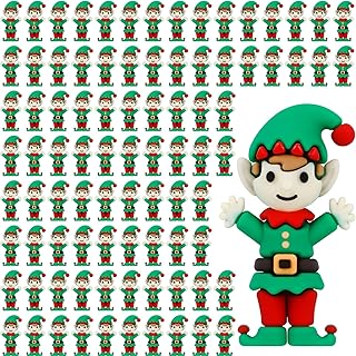 Halloscume 100 Pcs Mini Christmas Elf Figurines Mini Elves Figurines to Hide Tiny Rubber Christmas Ornaments for Gifts Home Kitchen Table Decorations (Primary Color)