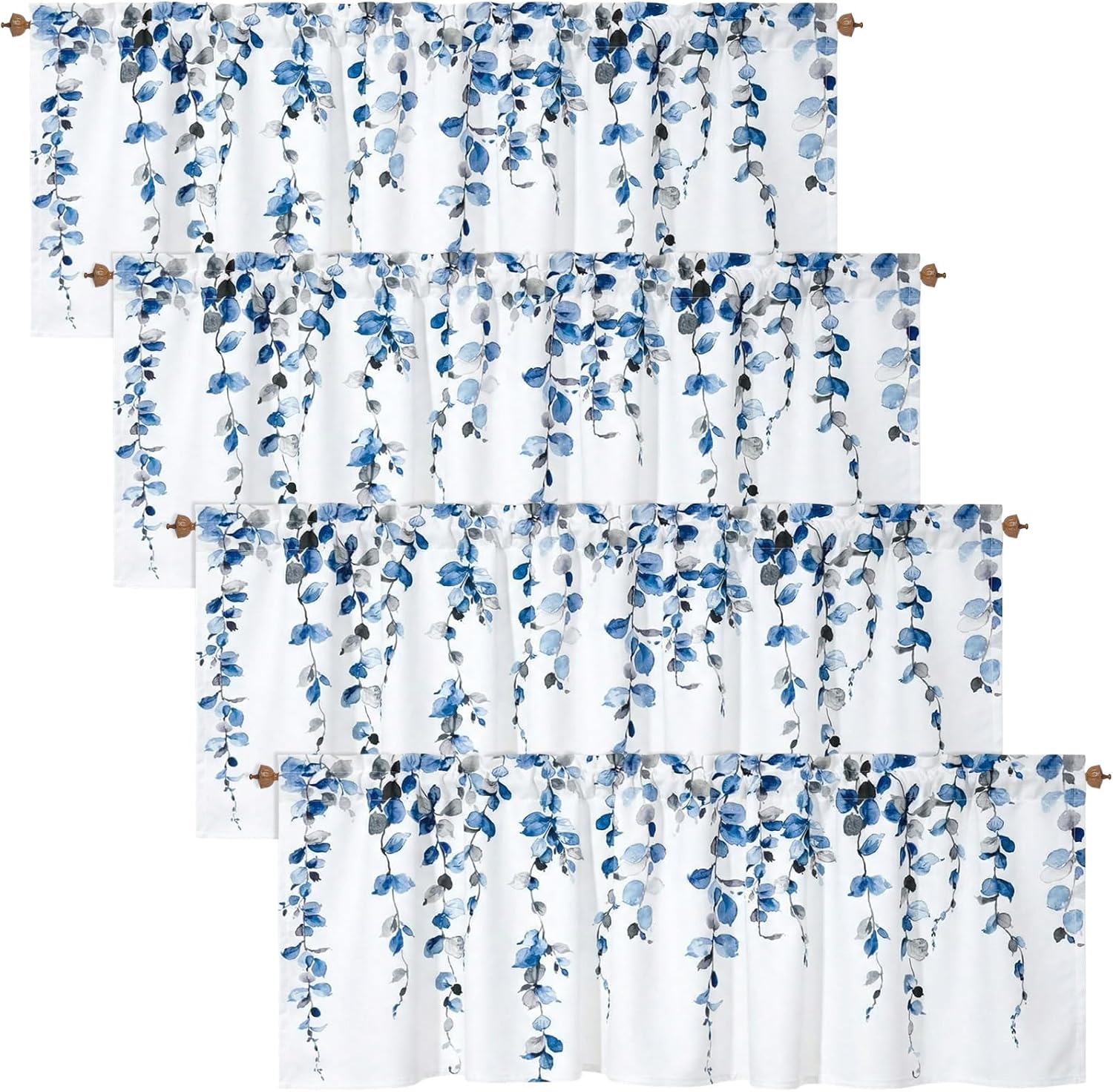 Tiamon 4 Pack Sage Green Eucalyptus Window Valance Valances Window Treatments Summer Drapes Adjustable Curtain Cafe Curtains Modern Decoration for Home Living Room Kitchen Supplies (Blue)