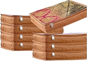 JD FRESH 8 Pcs Non-Woven Saree Covers For Storage/Saree Bags with Zip/Multi-Purpose Lehenga Storage Bag/Clothes Covers for Sarees/Dresses/Lehengas (16.5x13x3 Inch)