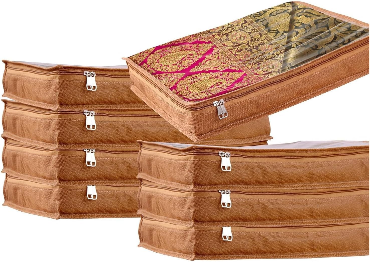 JD FRESH 8 Pcs Non-Woven Saree Covers For Storage/Saree Bags with Zip/Multi-Purpose Lehenga Storage Bag/Clothes Covers for Sarees/Dresses/Lehengas (16.5x13x3 Inch)