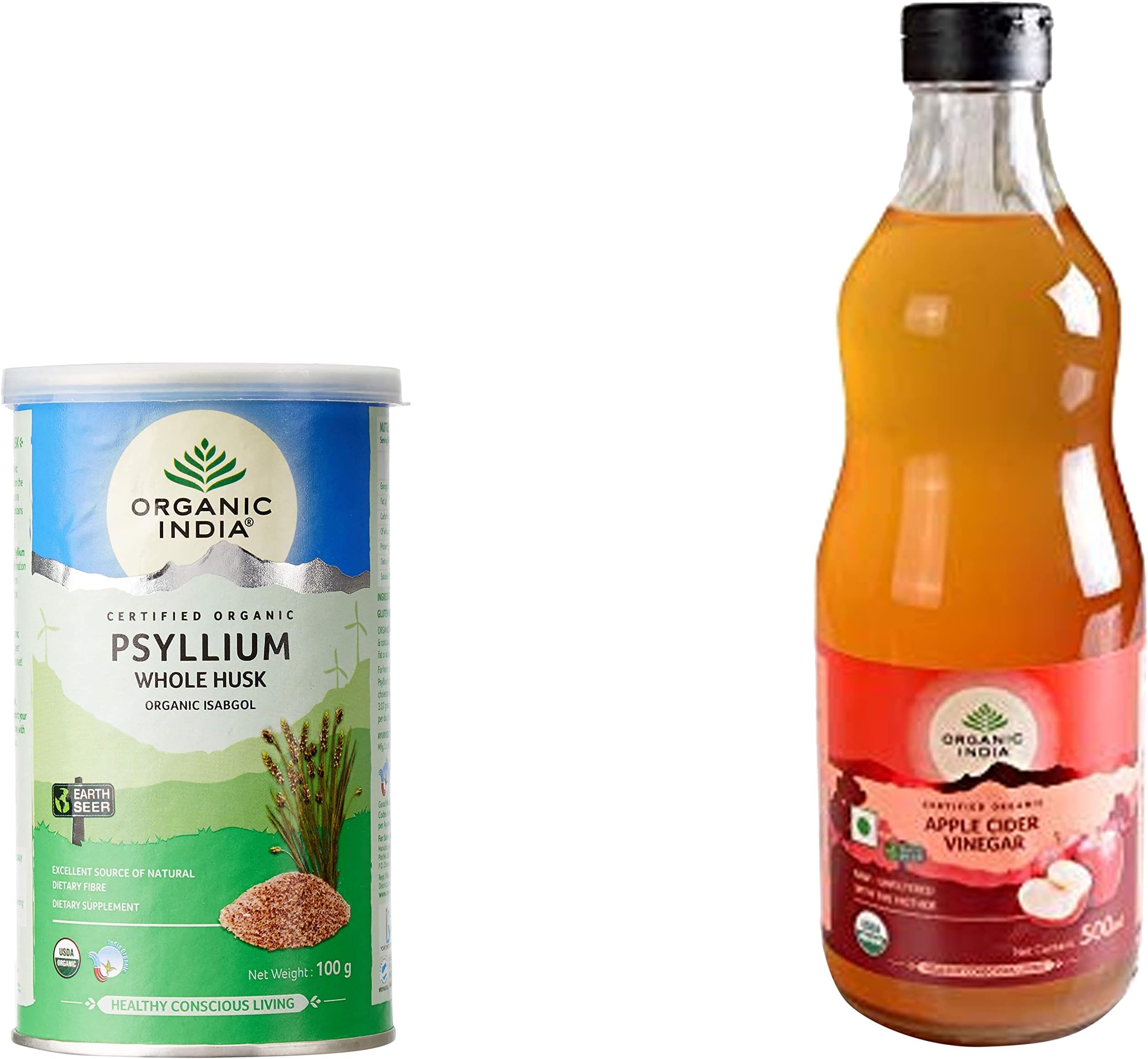 Organic India Psyllium whole husk 100gm & Apple Cider Vinegar 500 Ml