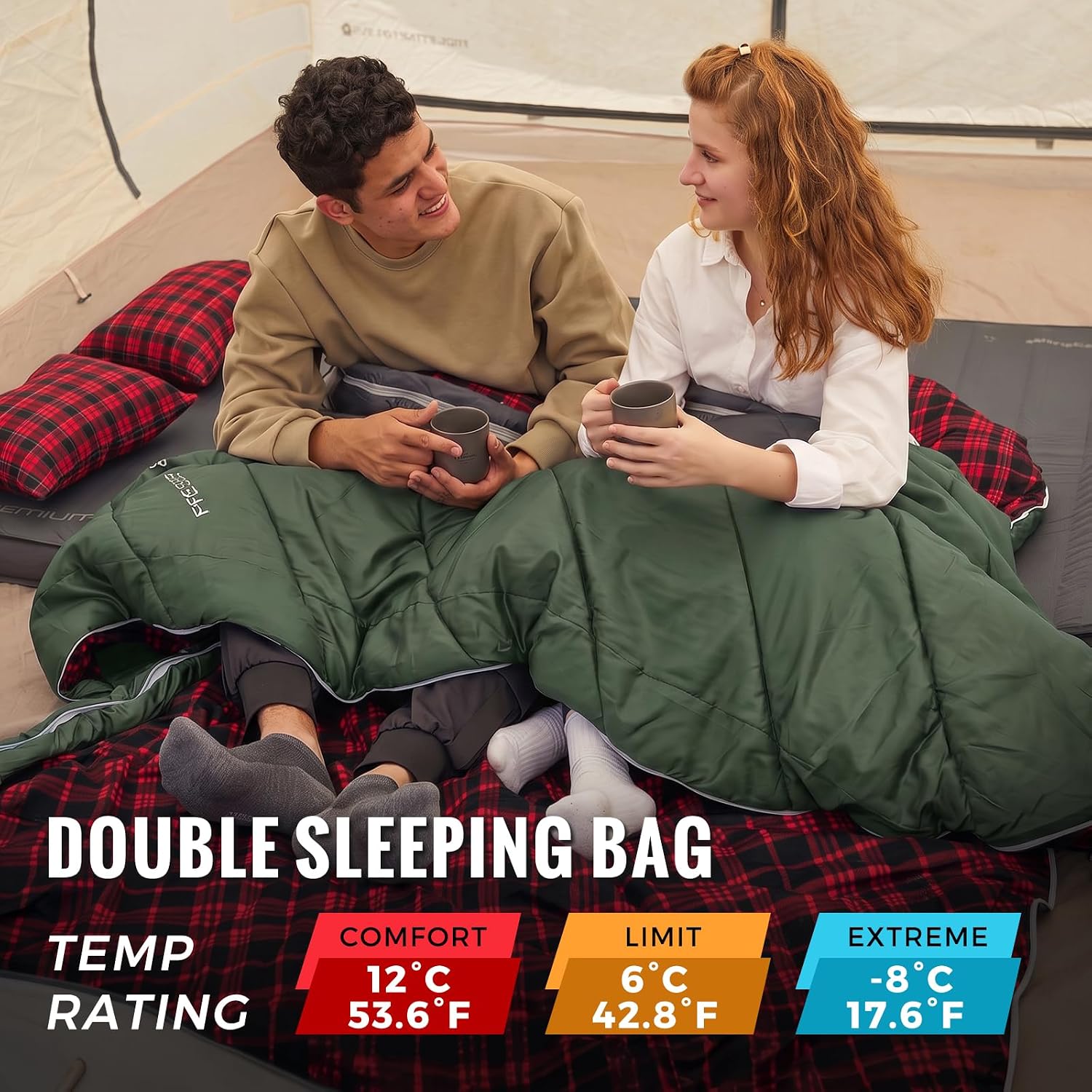 KingCamp Double Sleeping Bag for Adults, Queen Size 2 Person Sleeping Bag image 3