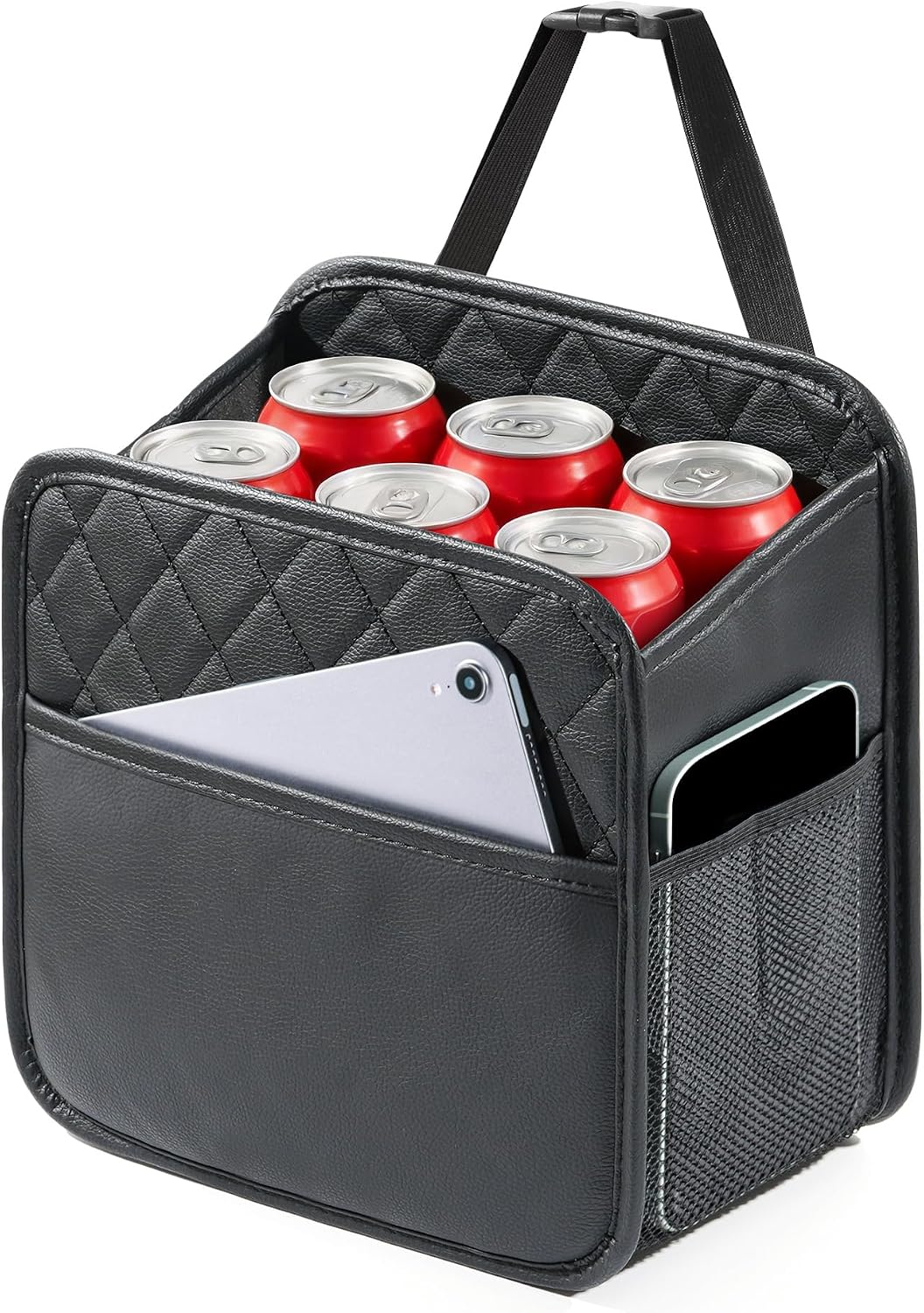 PU Leather Backseat Car Organizer, 2 Mesh Pockets, 9.8×9.8×5.5 in