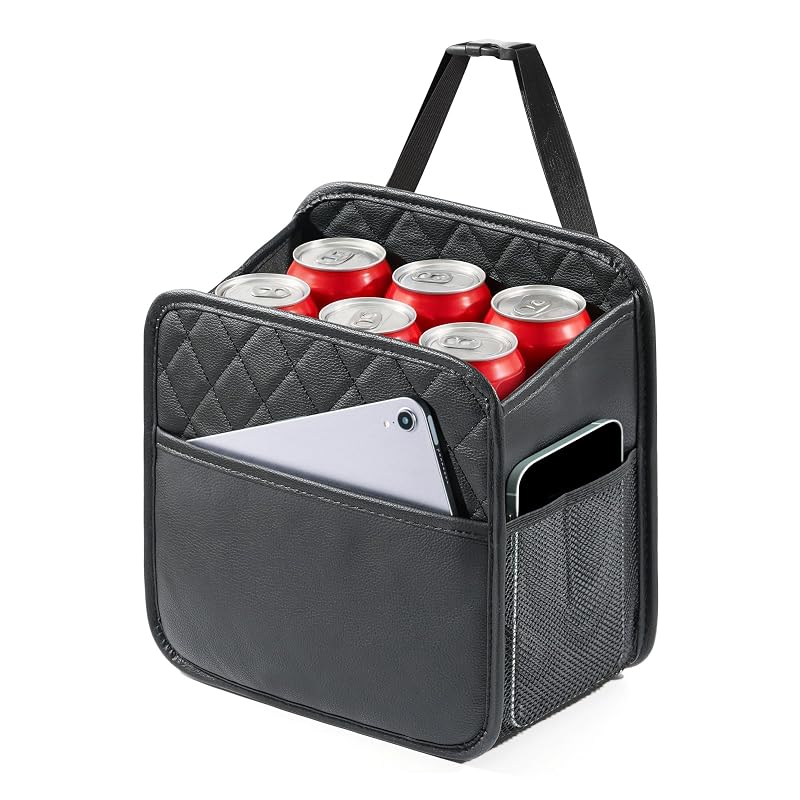Organizador Automotivo para Encosto de Banco ISIMEE em Couro Sintético PU, Preto, com Bolsos de Tela e Design Dobrável