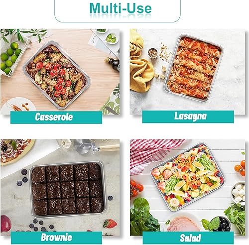 Miniatura 9 de TeamFar Moldes rectangulares para tartas con tapas, 10.5 x 8 x 2 pulgadas de acero inoxidable para hornear asados, saludables y sólidos, superficie