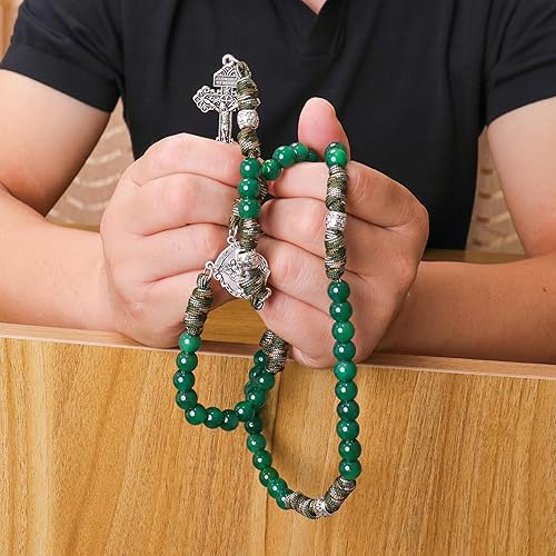 Miniatura 5 de Nazareth Store Juego de cuentas de rosario de piedras preciosas paracord juego de cuentas de piedra curativa collar de rosario de San Miguel y