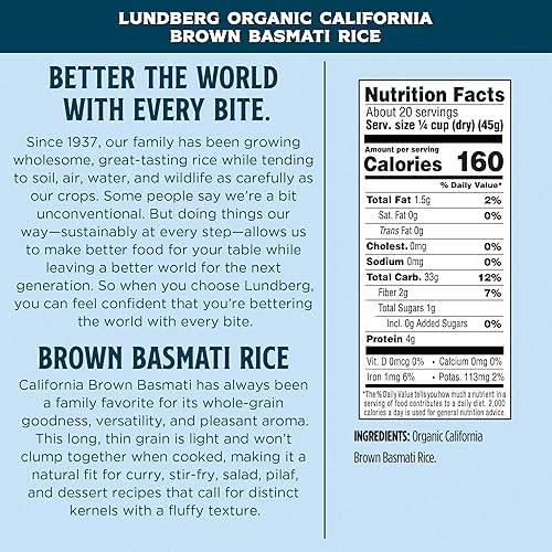 Miniatura 6 de Lundberg Family Farms - Arroz basmati integral orgánico de California agradable Aroma no se aglutina cuando está cocido alta fibra 100 grano entero