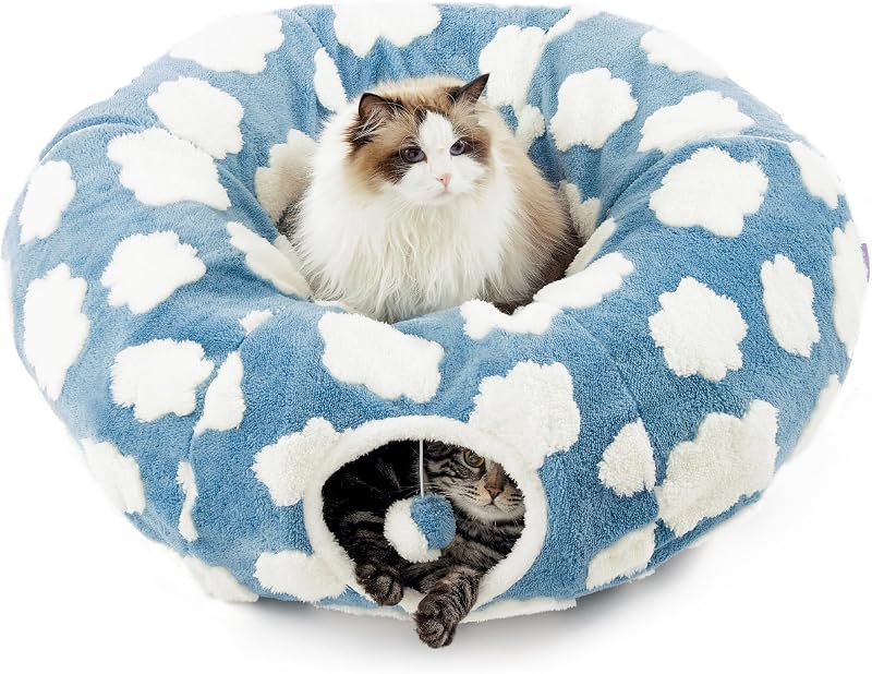 Túnel-cama Donut para Gatos LE SURE com Sherpa Jacquard e Bolinhas US000069CST