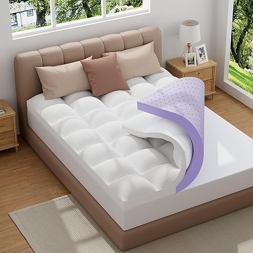 Miniatura 7 de Bedluxury Cubrecolchón de fibra viscoelástica de gel de 3 pulgadas, funda de colchón de doble capa, soporte cómodo y alivio de presión