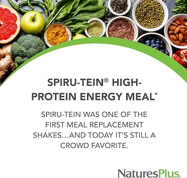 NaturesPlus SPIRU-TEIN, Peaches & Cream - 2.24 lb - Plant-Based Protein Powder - Vitamins & Minerals for Energy - Vegetarian, Gluten Free - 30 Servings