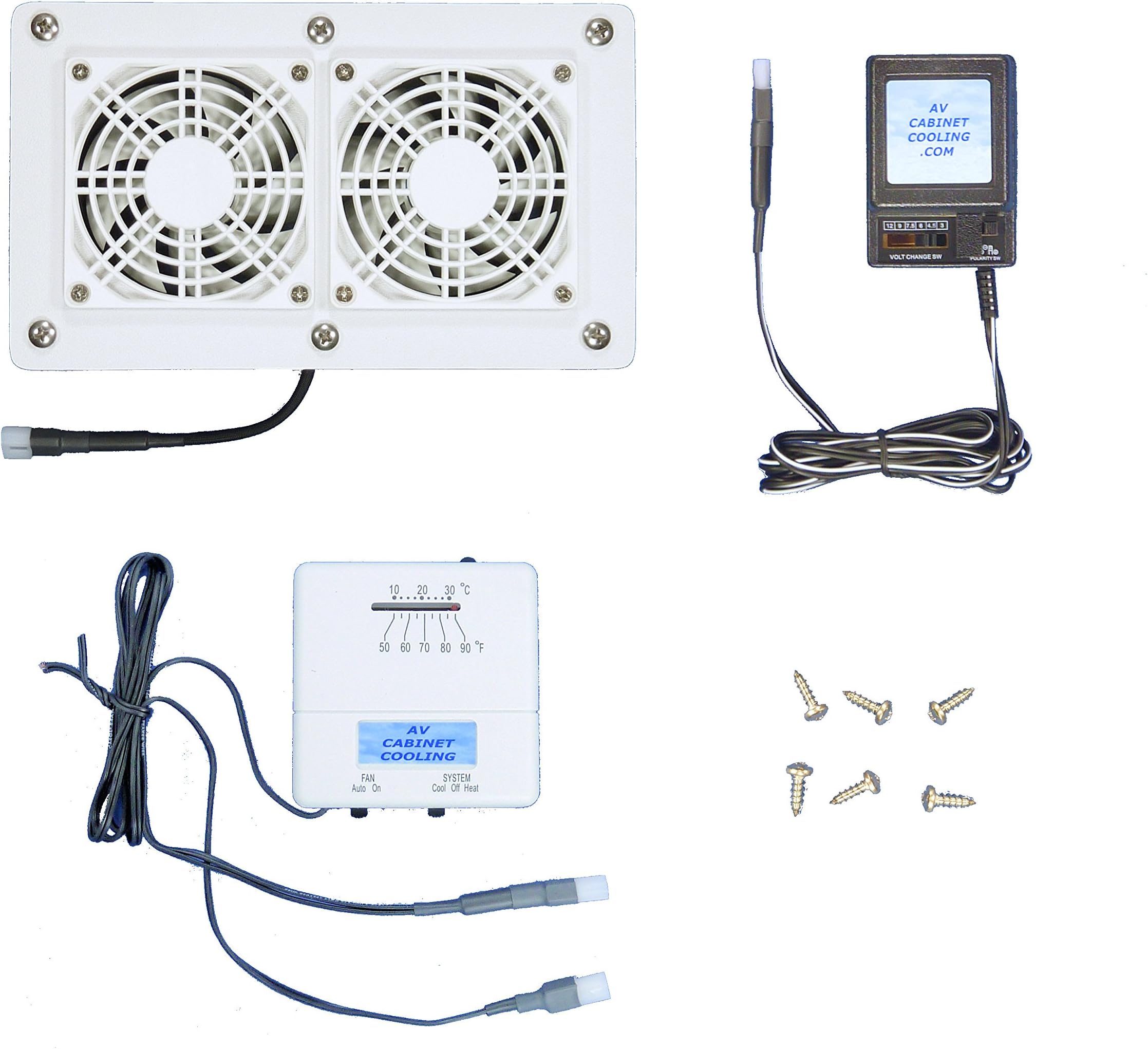 AV Cabinet/Desk Cooling Fans with Adjustable Thermostat & multispeed/White Model