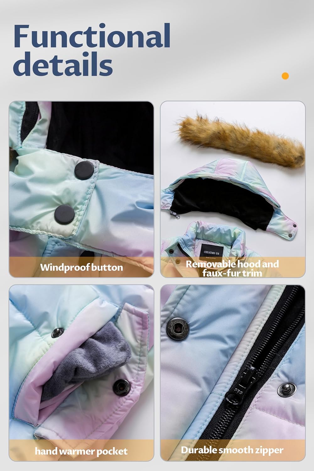 CREATMO US Girl's Winter Fleece Lined Long Parka Puffer Coat Thicken Ski Jacket With Fur Trim Hood - Image 6