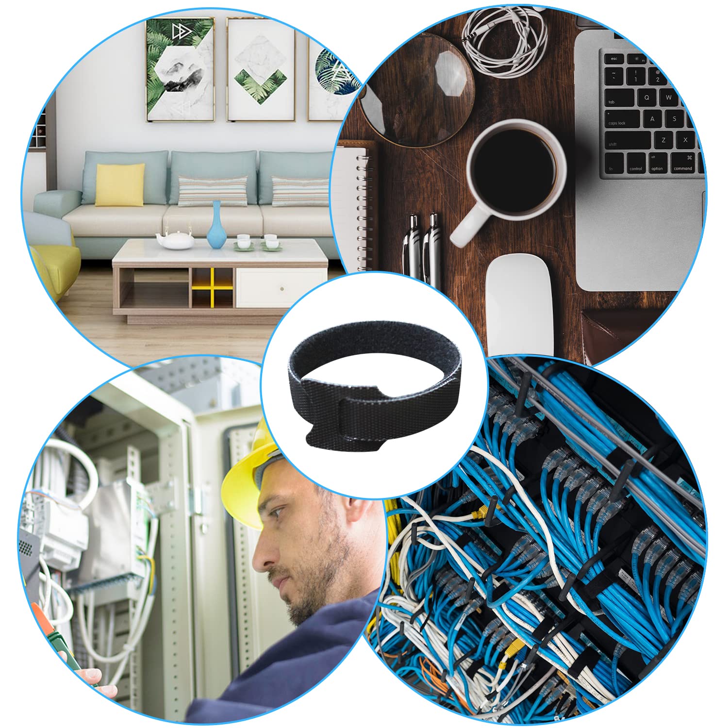 Cable Management Attache Câble Réutilisable - 10m X 20mm - Scratch Nylon - Pour Rangement Câbles Maison/Bureau Attache Pour Scratch