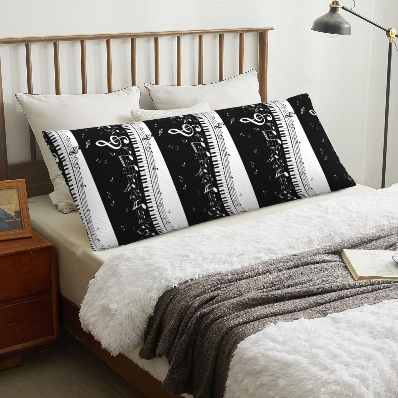 Piano Key Notes, Body Pillow Cover with Zipper,Long Body Pillowcase 20 x 60 in