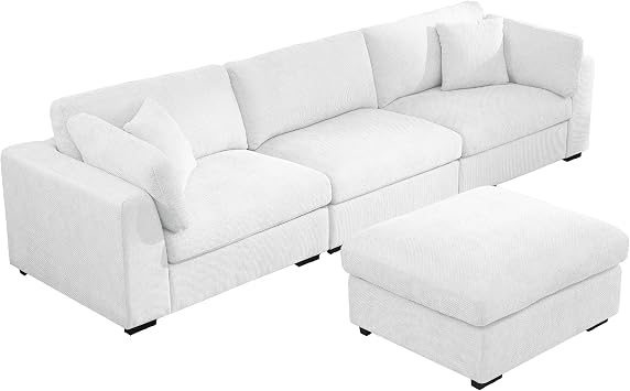 Alexent Luis Modular Sectional Sofa, 3-Seat with Ottoman White