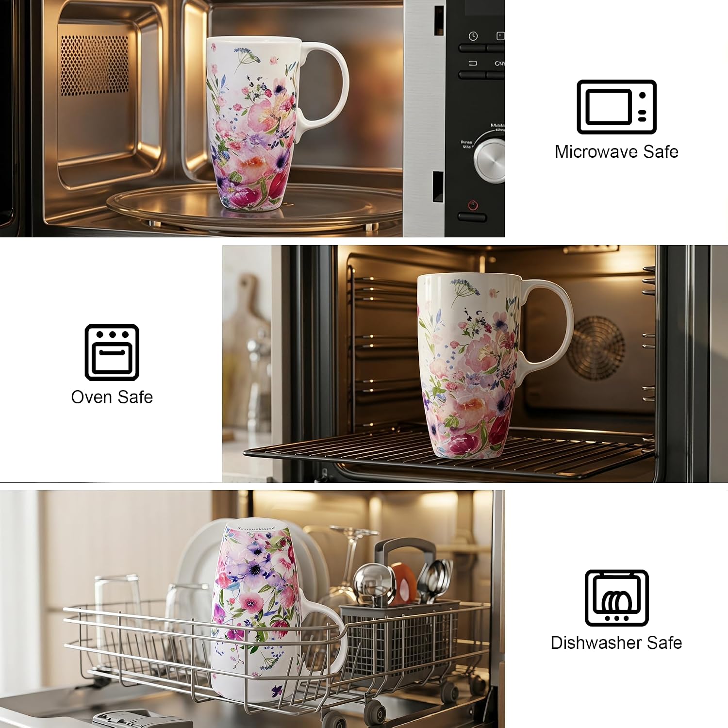 Topadorn 17oz Ceramic Coffee Mug with Lid, Floral Travel Mug with Handle