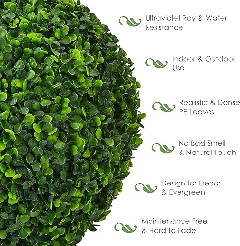 Miniatura 5 de Goplus 2 bolas topiarias artificiales de 15.7 pulgadas, bolas redondas de boj de imitación para exteriores, esferas de jardín decorativas para