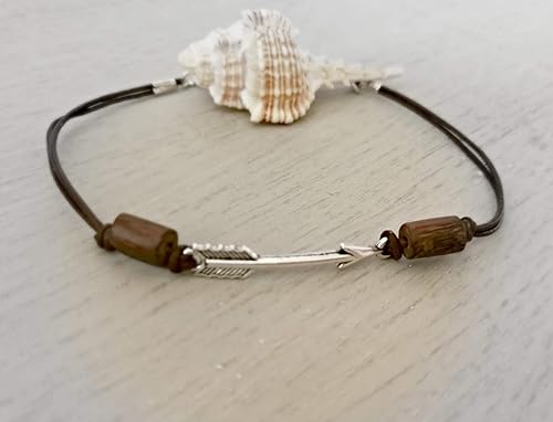 Miniatura 3 de Arrow Anklet for Women, Natural Leather Ankle Bracelet with Wooden Beads