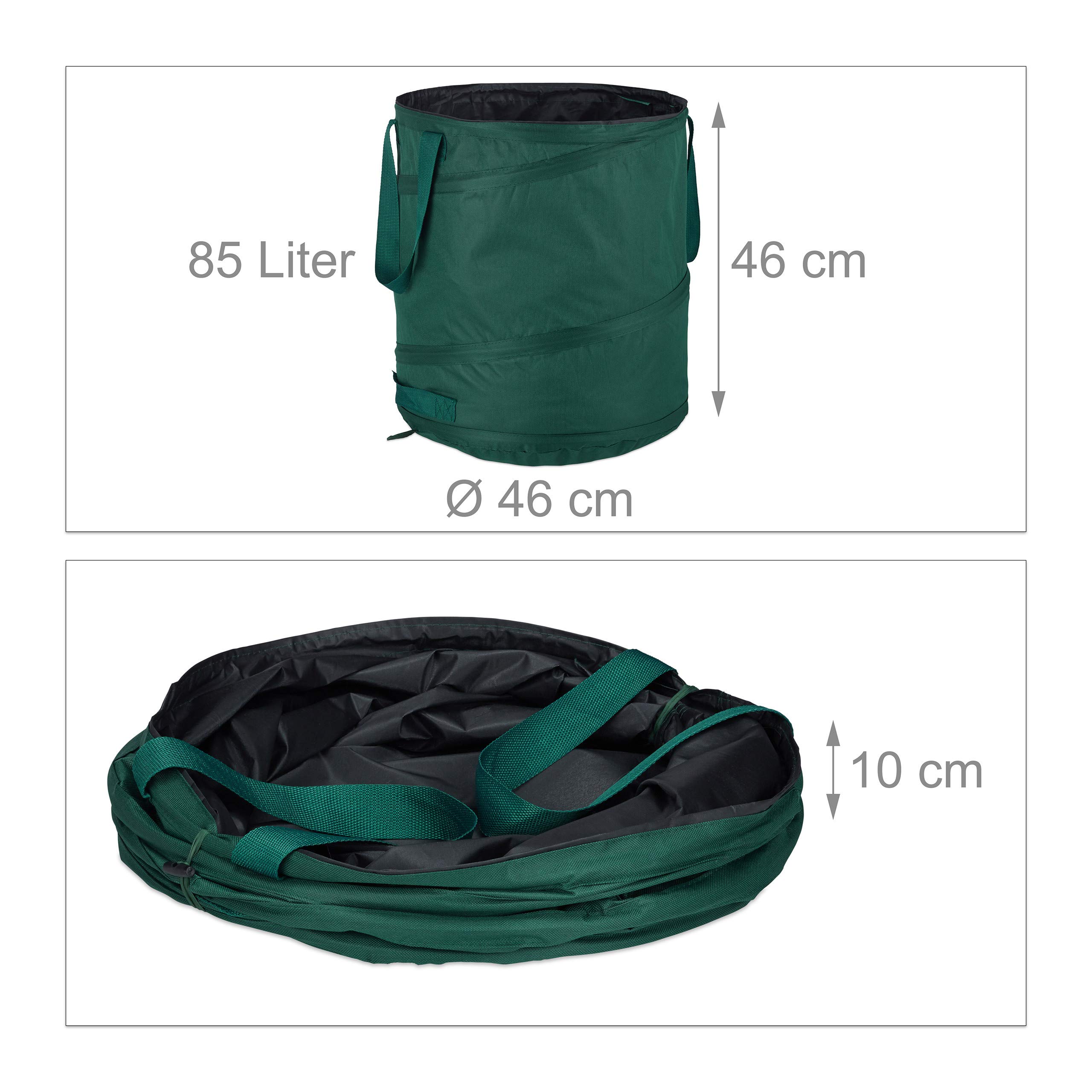 relaxdays Sacchi per Foglie Pop Up, Set da 3, per Fogliame e Rifiuti da Giardino, 85 l, Autoportanti, ∅: 46 cm, Verdi, Verde
