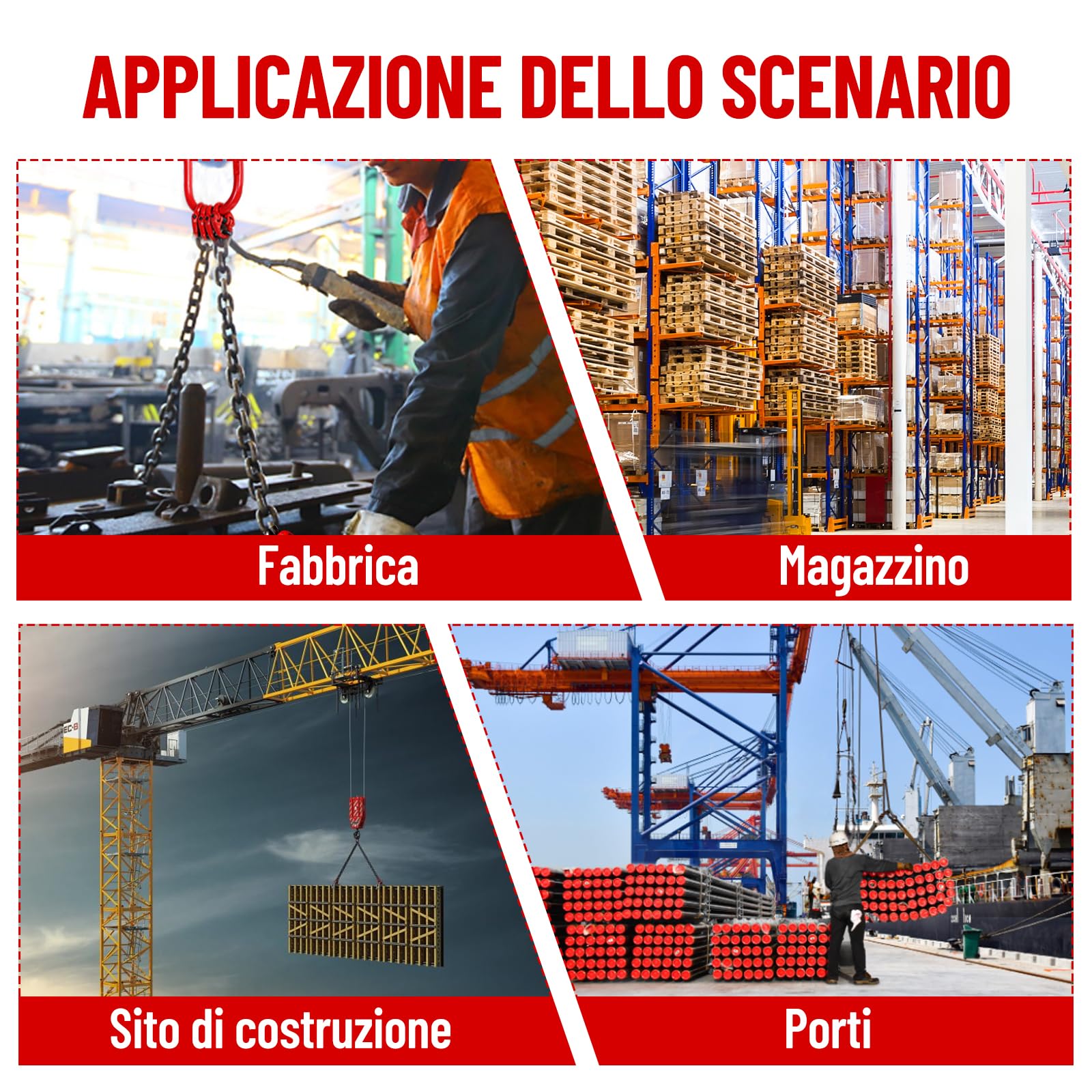 G80 Catene di Sollevamento, Capacità di Sollevamento di 3000 kg, 4 Catene con Ganci di Sollevamento, per il Sollevamento di Carichi Pesanti