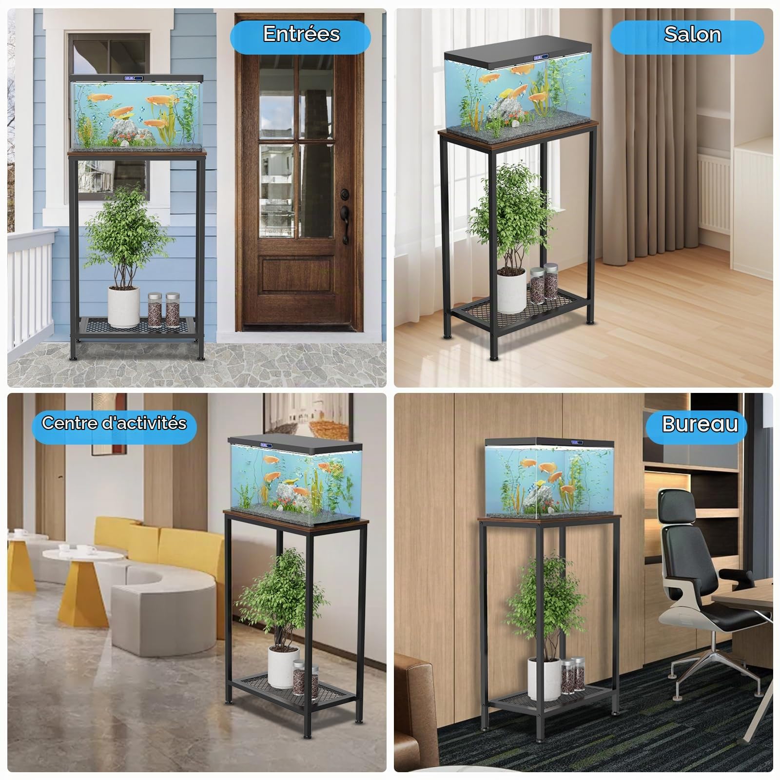 VyGrow Support d'aquarium à 2 niveaux, pour le salon, le magasin, le bureau, charge 158 kg, 53 x 30 x 81 cm, noir