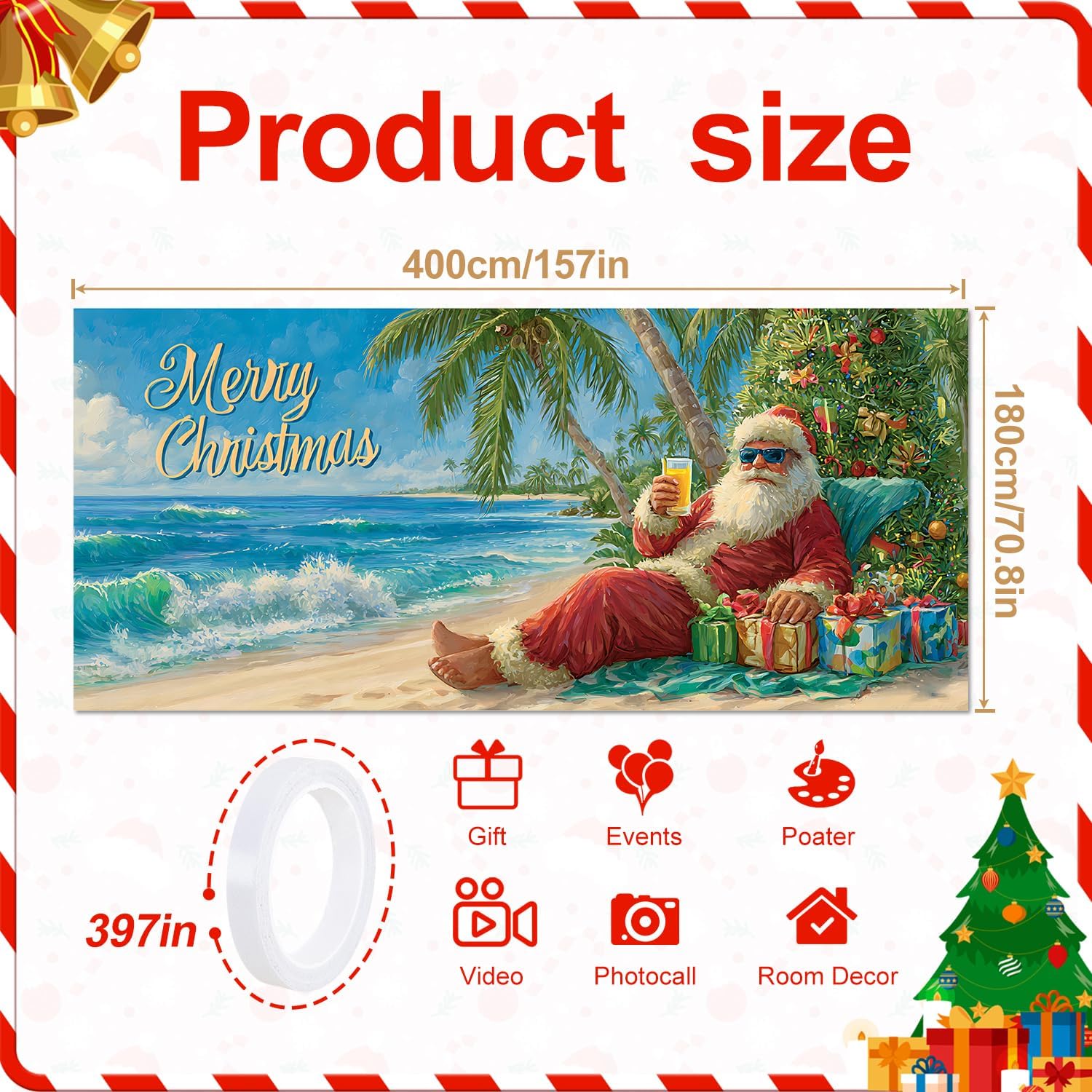 1PC 6 * 13ft Happy Holidays Garage Door Banner + 1PC 6 * 13ft Beach-Themed Merry Christmas Garage Door Banner