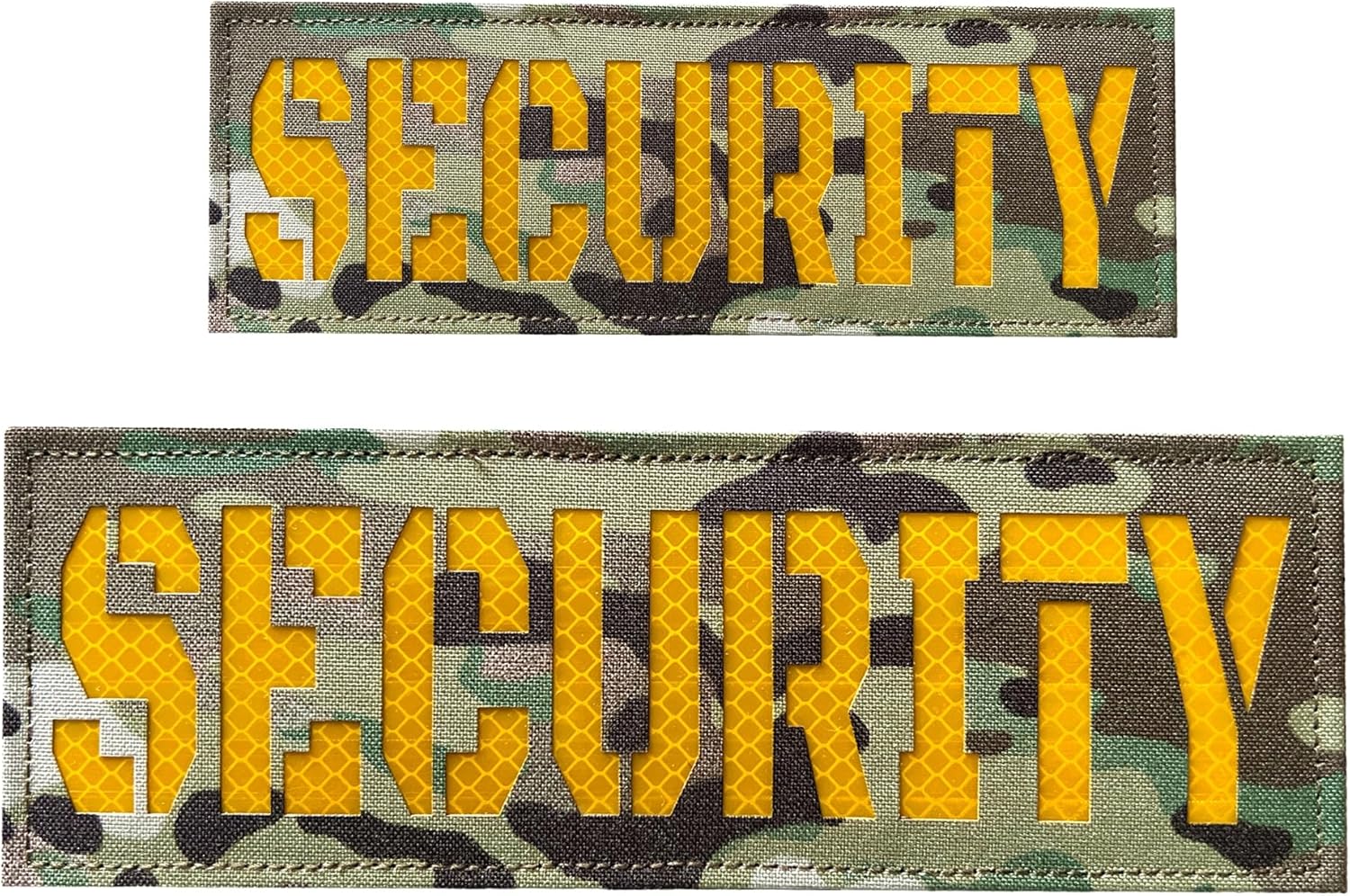 2 Pack Reflective Security Laser Cut Patch with Back Panel and Hook and Loop One Small and One Large (CAMO-Yellow)