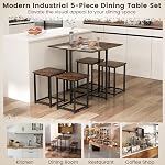 Tangkula Compact Dining Table Set for 4, Small Kitchen Table Set with Square Stools and Metal Frame, Perfect for Small Spaces, Home Kitchen Bar and Apartments