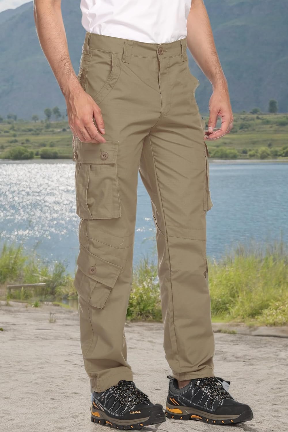AKARMY Men's Lightweight Hiking Pants, Outdoor Quick Dry Ripstop Cargo Pants, Multi-Pocket Camo Casual Work Pants