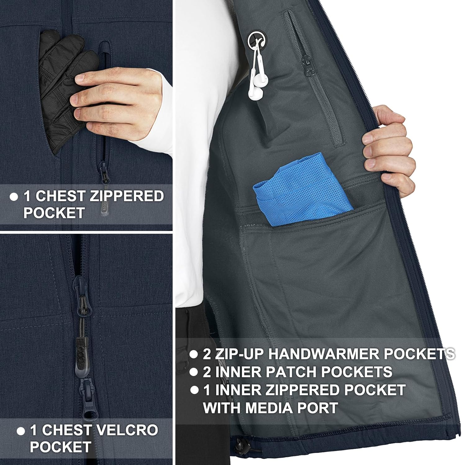 33,000ft Men's Lightweight Softshell Vest Outerwear Zip Up Fleece Lined Windproof Sleeveless Jacket for Golf Running Hiking - Image 4