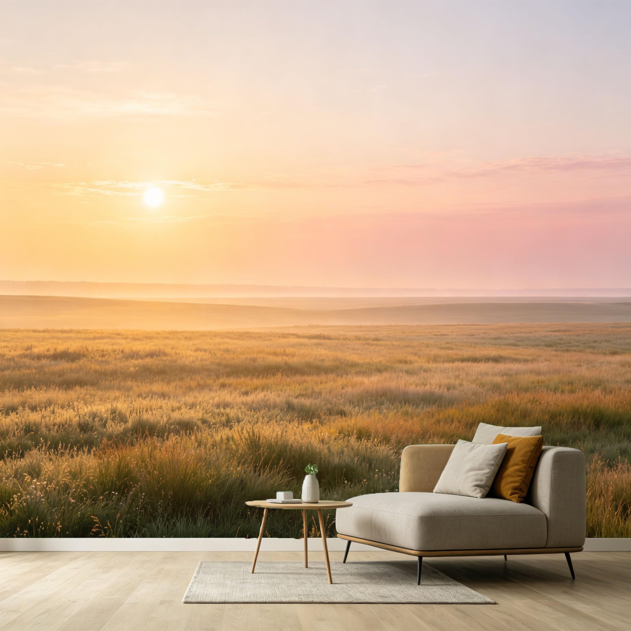 Custom Size Wall Murals Sunrise Horizon Landscape Watercolor Field Meadow SelfAdhesive Wall Fabric Removable Large Wallpaper for Photo Living Room Interior Decor Wall Art