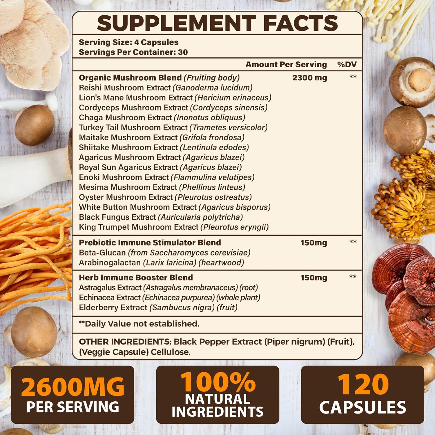 Brain Supplements for Memory and Focus, Mushroom Supplement, 20 in 1 Mushroom Complex with Lions Mane, Reishi, Turkey Tail, Cordyceps, Shiitake, for Focus, Brian, Memory Supplement, 120 Capsules
