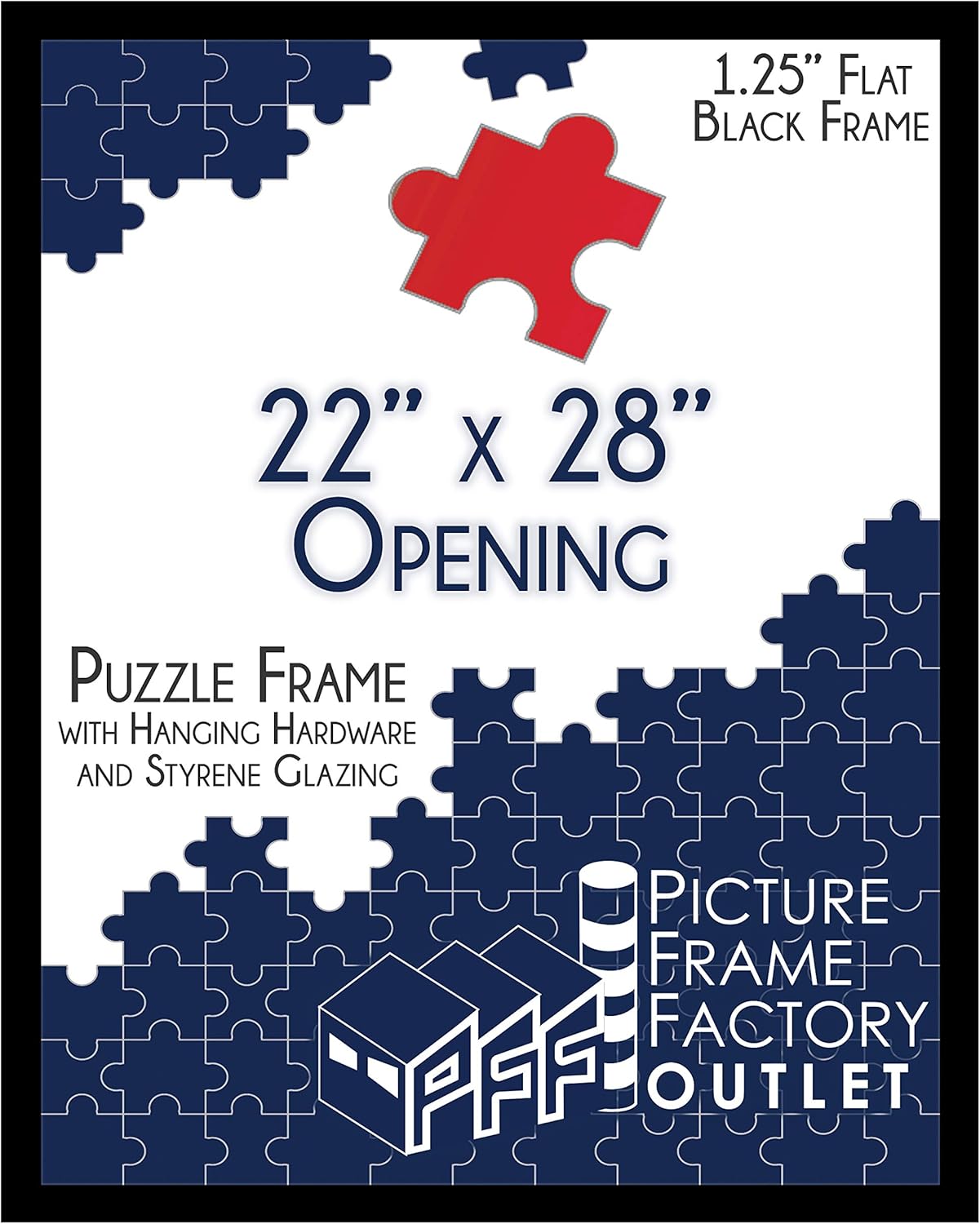 (1) -22x28-1.25" Flat Black Profile - Puzzle Frame - Hanging Hardware and Plexiglass Included