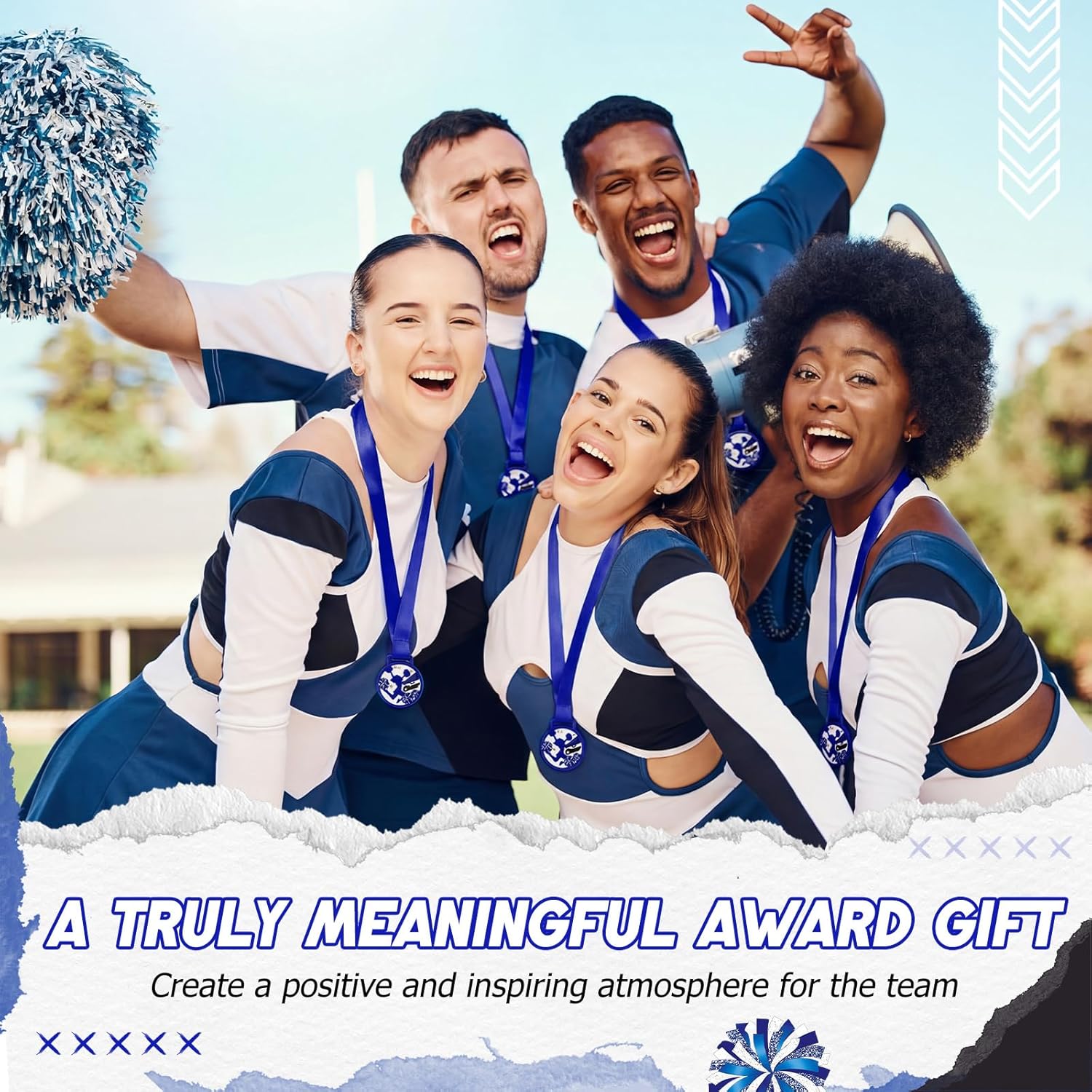48 Pcs Cheer Team Gifts Bulk 24 Cheerleader Award Medals with 24 Certificates for Spirit Competition, End of Season Party Supplies