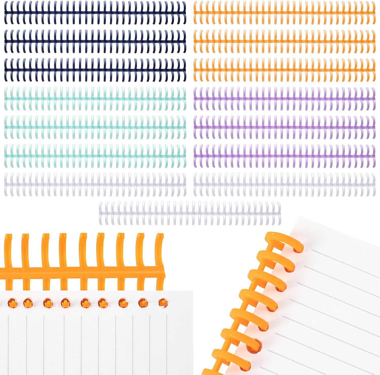 HINZIC 15 Pack 3/8" Comb Binding Spines Plastic 26 Rings Spiral Binding Coil Multicolors for Binding Machines Teacher Student Study Document Notebook File Planners Making