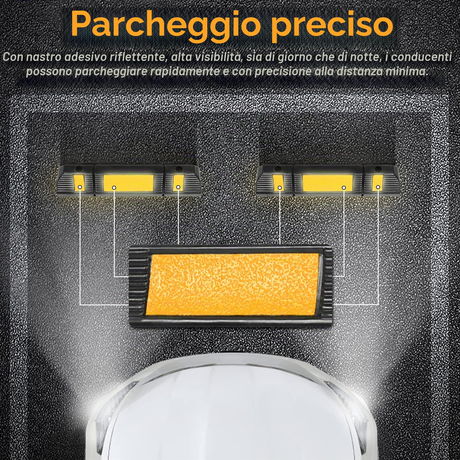 UISEBRT Fermaruota in Gomma – 4 Pezzi Barrier di parcheggio in gomma limitazione del parcheggio con strisce riflettenti per garage e parcheggi, 60 x 12 x 10 cm, Nero + Giallo (4 Pezzi)
