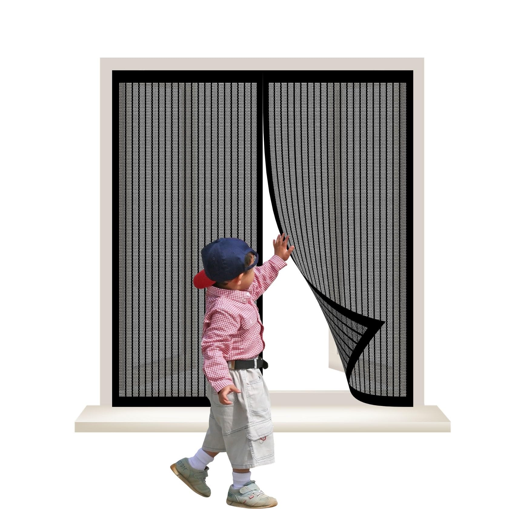 Lijiao Black Magnetic Window Screen Mesh 58 X 115 Cm With Tape And Closing Magnets Mesh Fly Curtain Mosquito Net For Balcony Cellar Patio,
