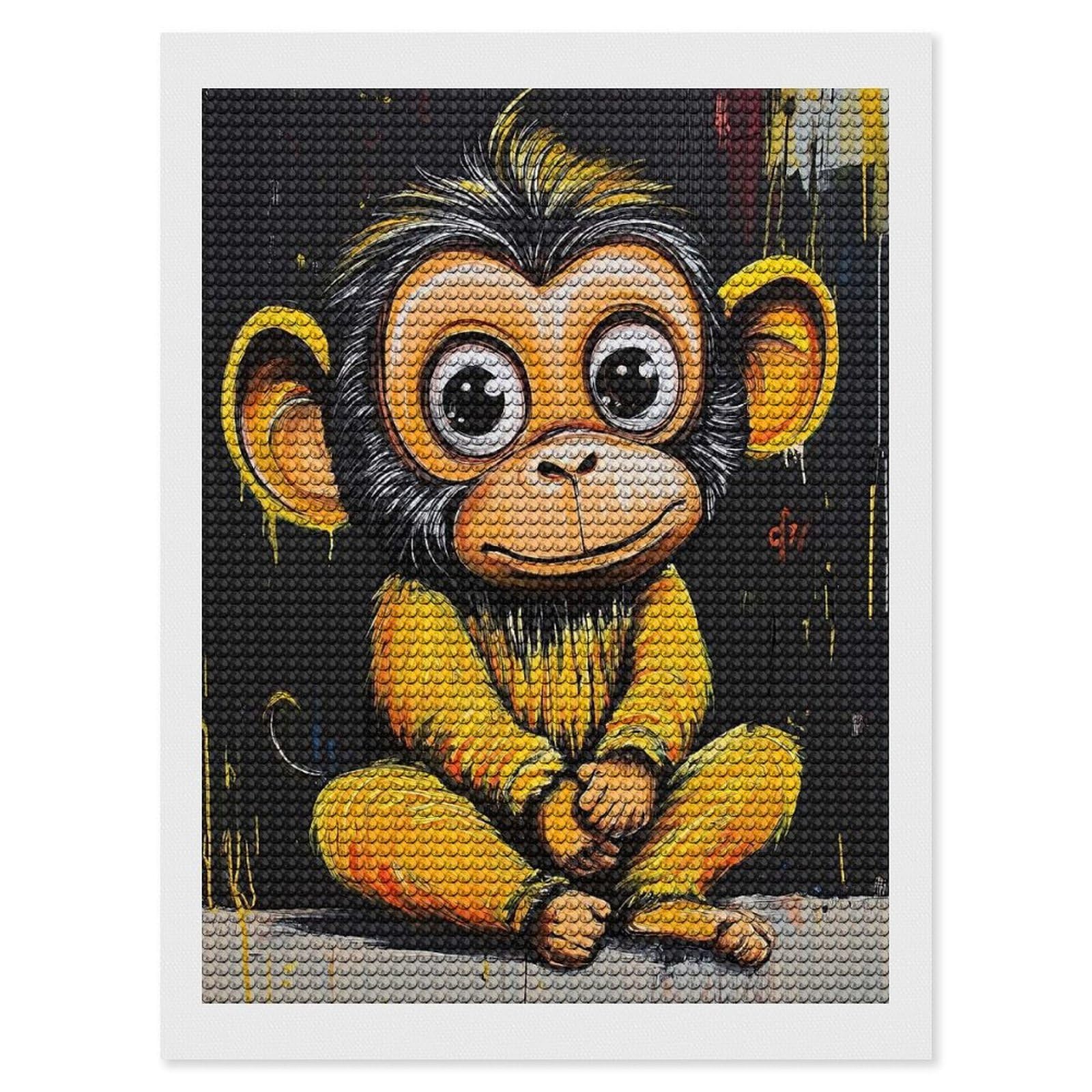 Junmoney Smiling Monkey Painting Diamond Painting Canvas Set 12"x16", Full Kit Included, Calming Craft to Unwind, Farmhouse Decor, Christmas Gift