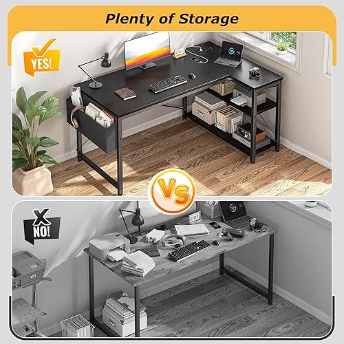 Miniatura 6 de EnHomee Escritorio de oficina en forma de L de 48 pulgadas con tomas de corriente, escritorio para computadora con estantes de almacenamiento