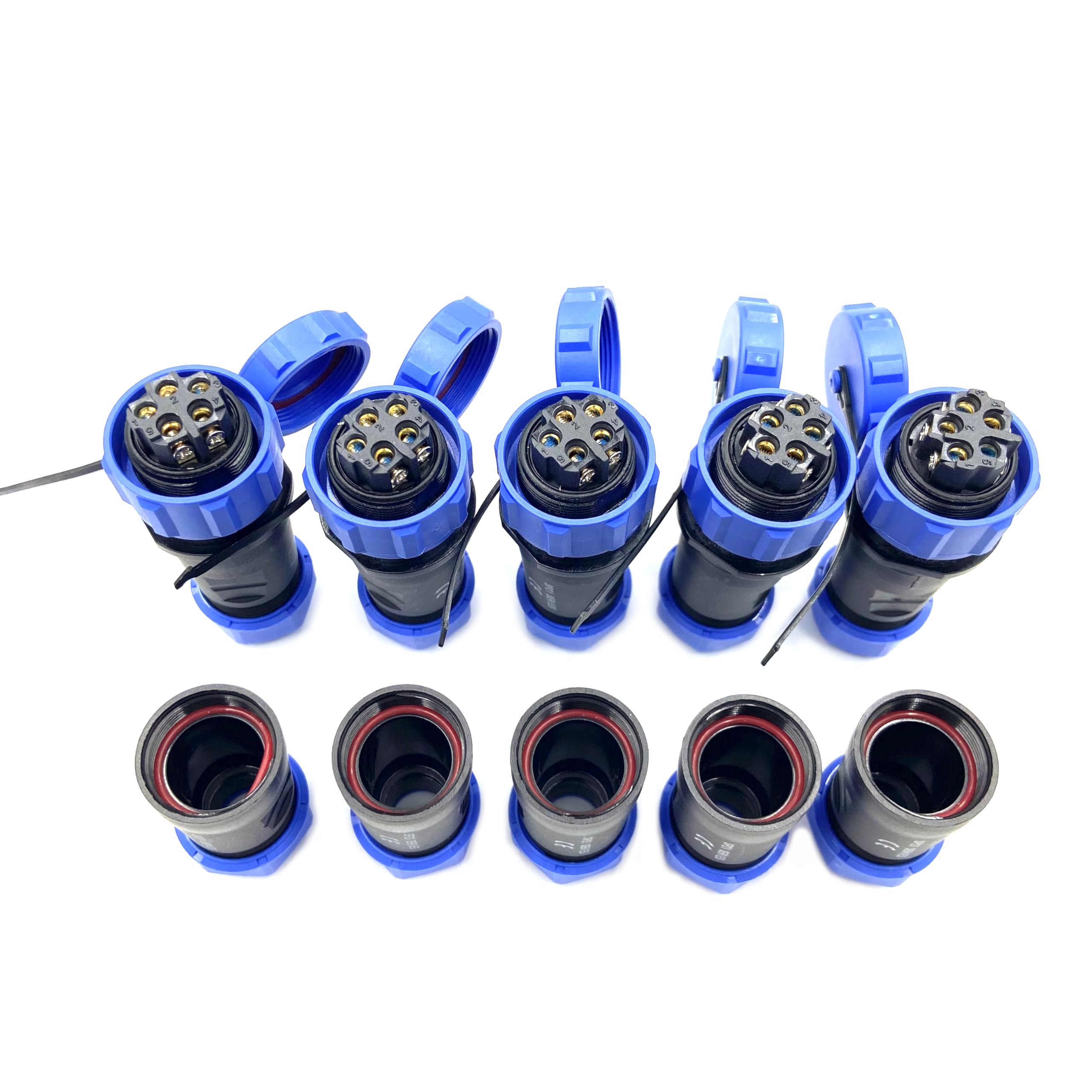 5 conectores de aviación SP21 de 5 pines, IP68 de 5 pines, sin soldadura, conector de aviación impermeable para lámparas exteriores, utiliza 500 V 30 A (cable de 12 AWG engarzado)