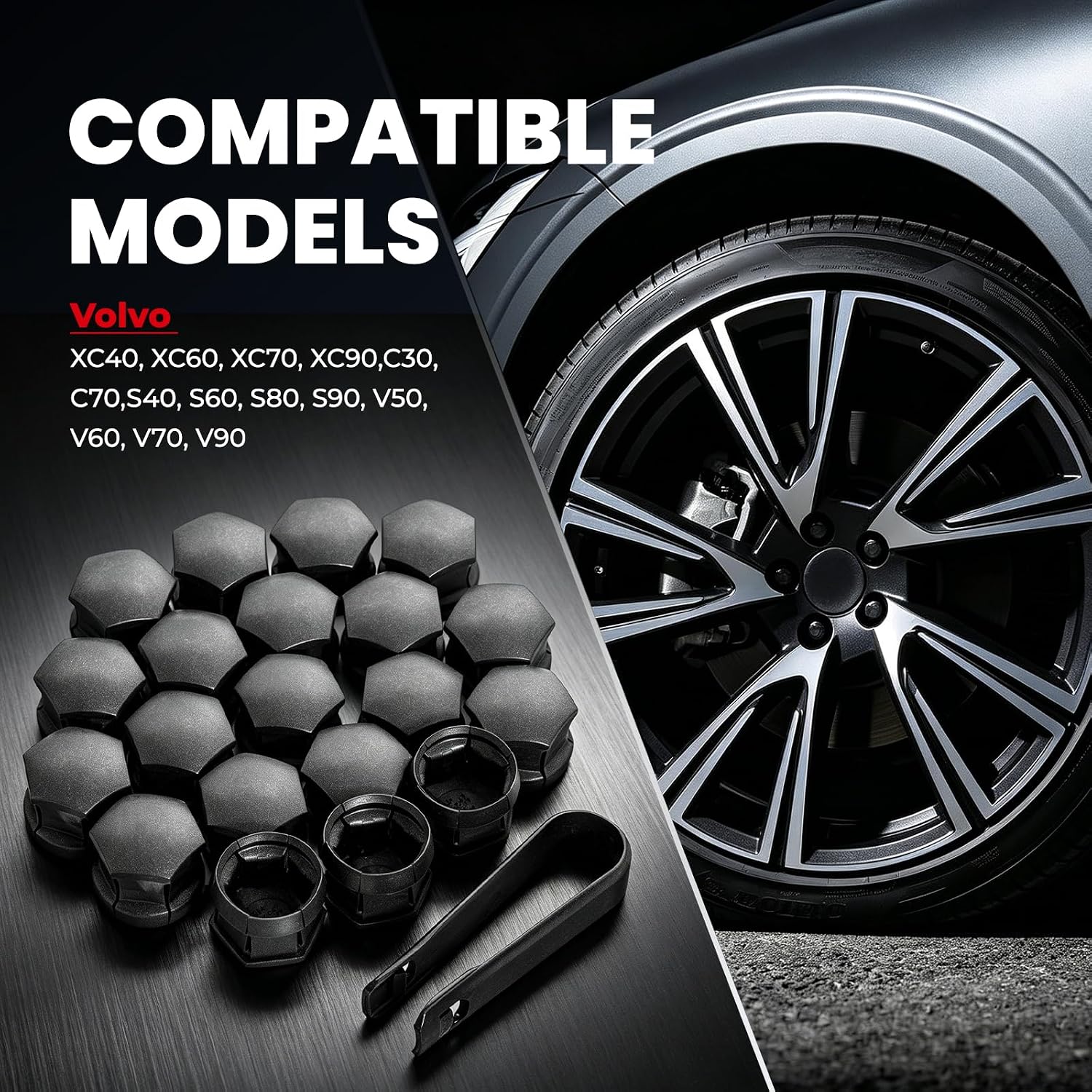 20PCS Volvo Lug Nut Covers with Removal Tool 19mm Wheel Center Caps for XC40 XC60 XC70 XC90 S60 S80 S90 V60 V70