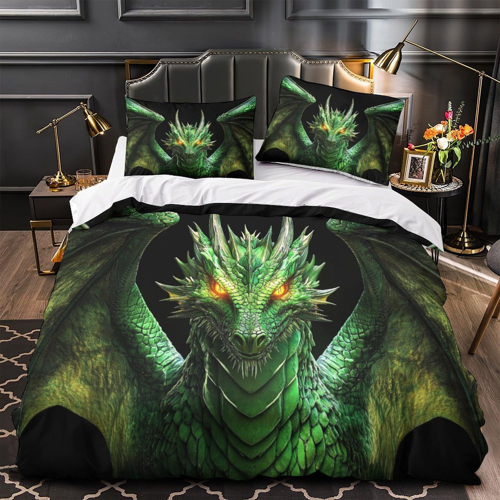 Housse de couette respirante lion 3D en microfibre douce et anti-allergène King