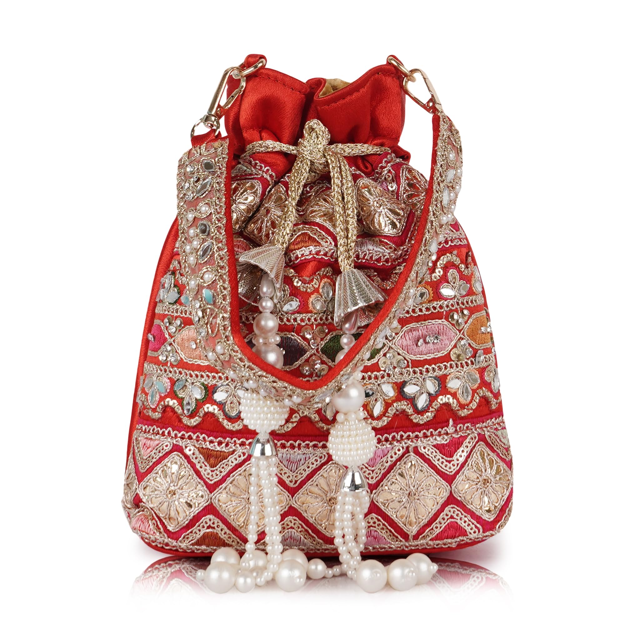 Velvet SilK Stylish Fancy Embroidery Unique Design Traditional Ethnic Wedding Party Handheld Potli For Women-image-12