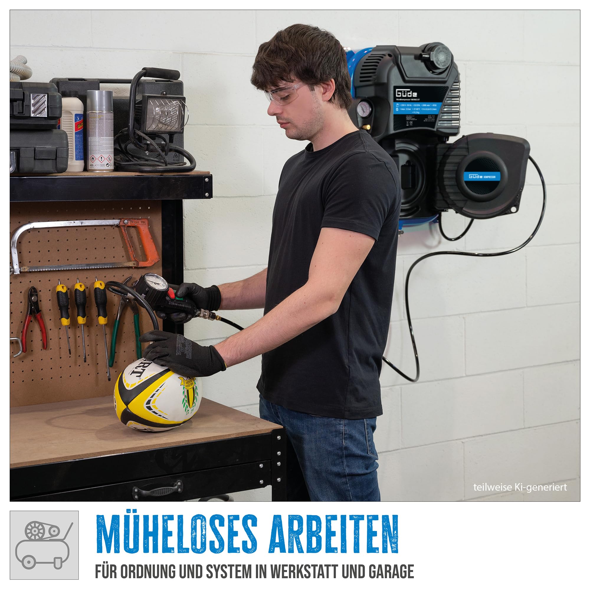 Güde Compressore da parete 160/08/2 ST 1100 W 230 V 8 bar 90 l/min montaggio a parete avvolgitubo automatico