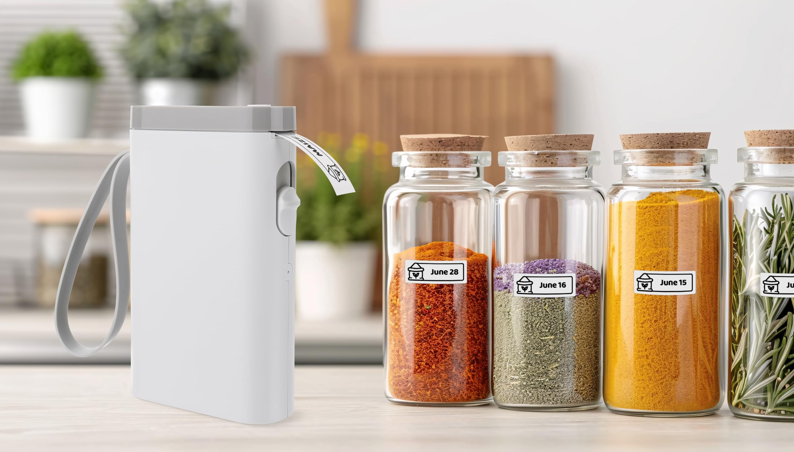 Peach Bluetooth Etikettendrucker weiß – Etikettiergerät selbstklebend - platzsparend und kabellos – mit Beschriftungsgerät überall Ordnung schaffen - PE110A-w
