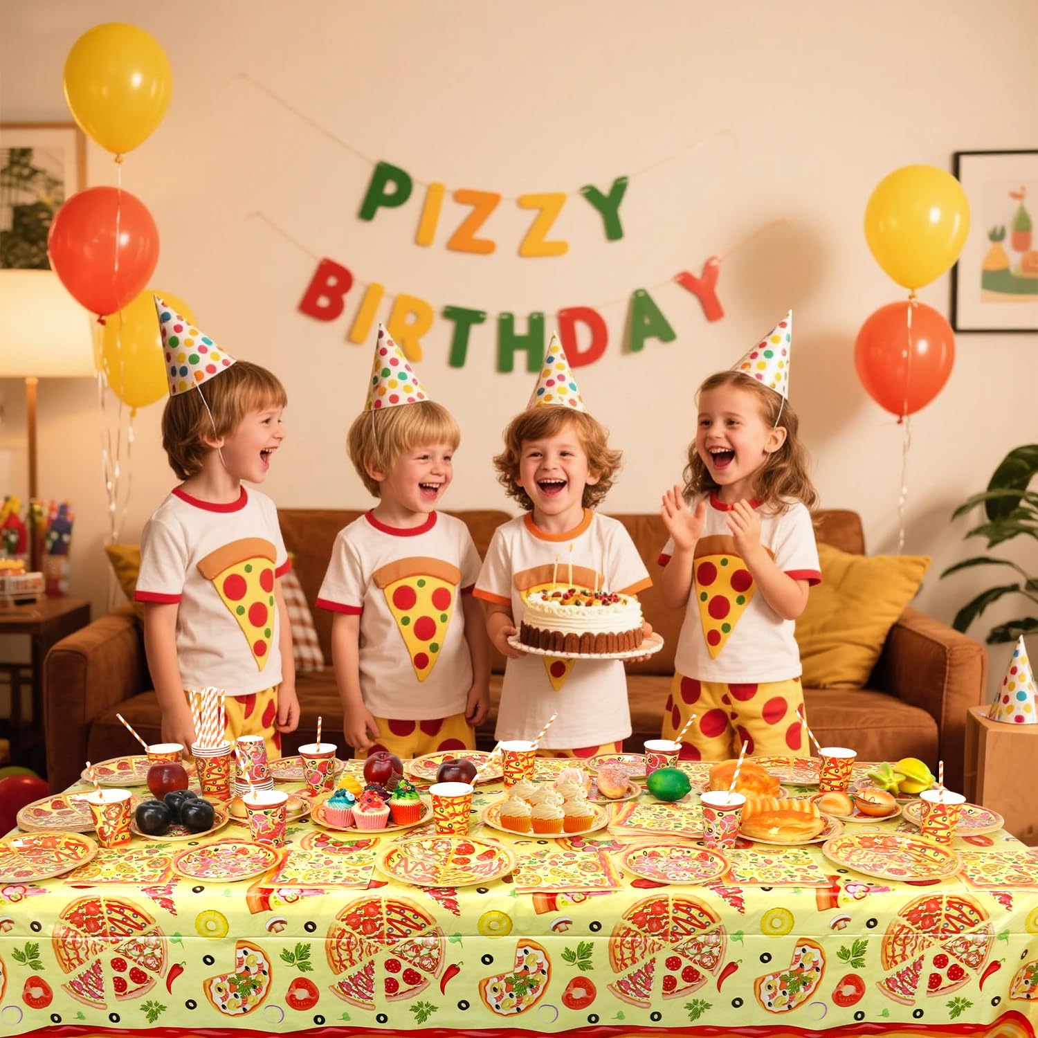 4 Pack Pizza Party Tablecloth - Pizza Party Decorative, Pizza Tablecover Pizza Table Cloth, for Kids Birthday Baby Shower Picnics Supplies (51 x 86 Inches)