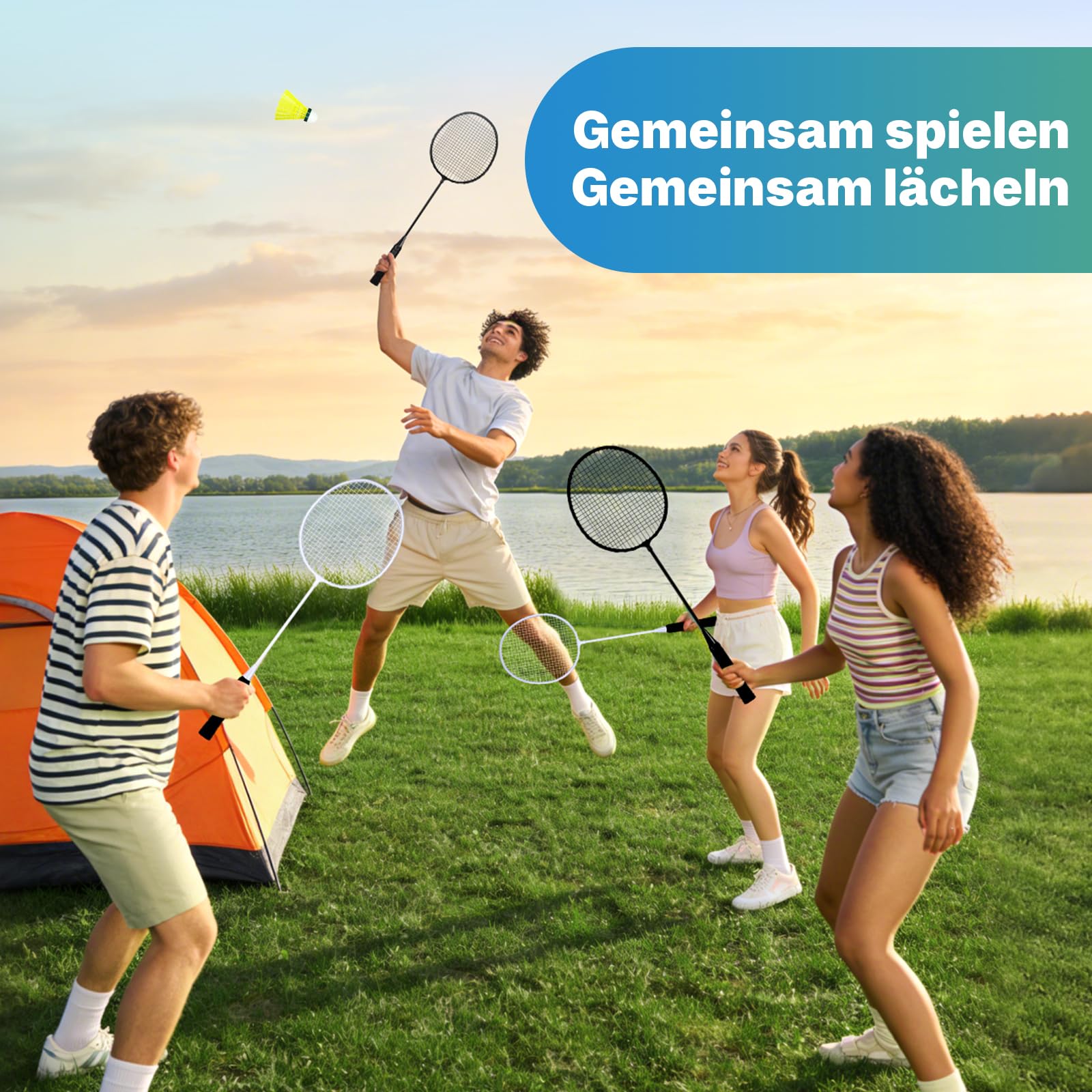 AboveGenius Badmintonschläger 4er Set für Outdoor Hinterhofspiele, darunter 4 Schläger, 6 Nylon Badminton-Federbälle, leichte Badmintonschläger für Anfänger