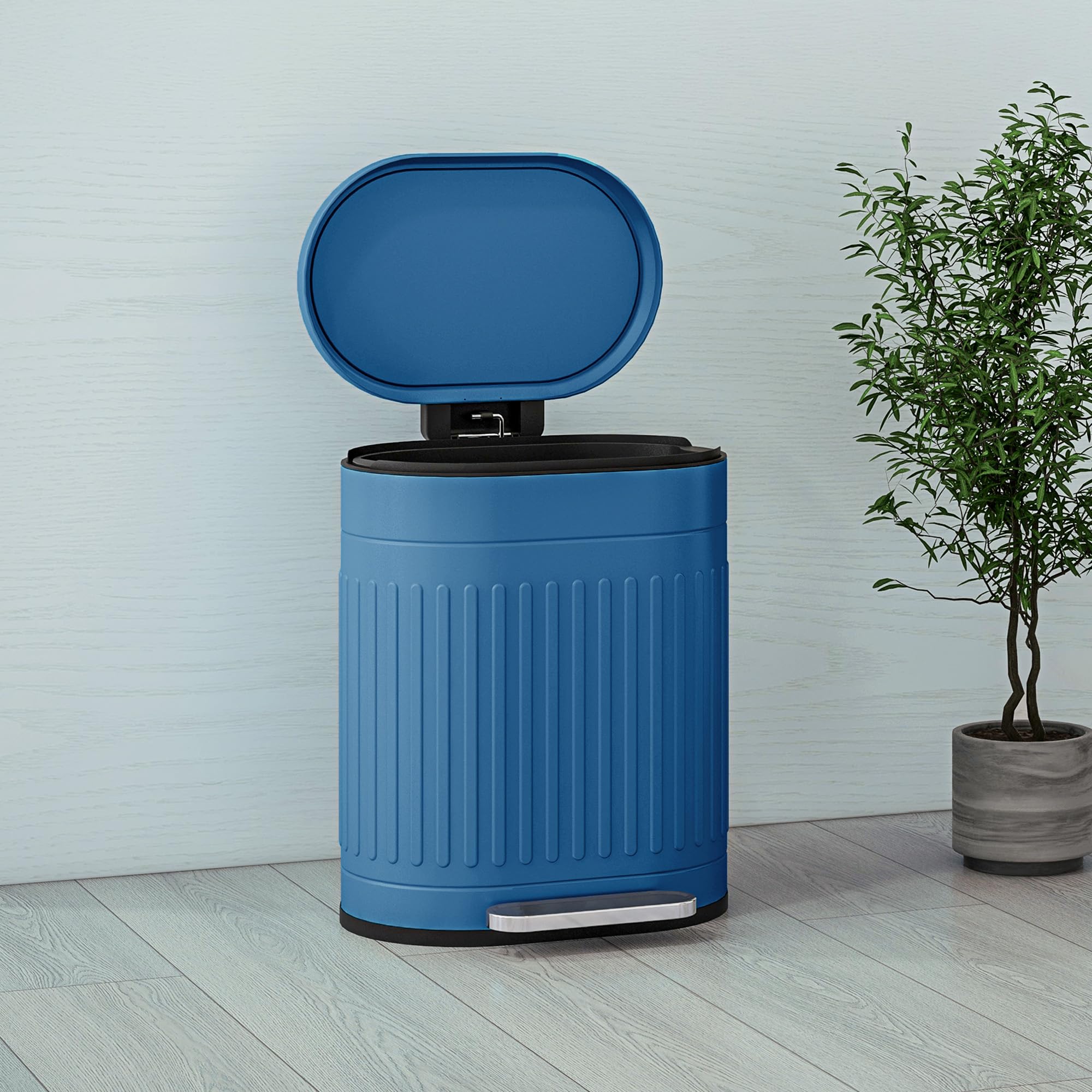 HOMCOM Poubelle de Cuisine 20L à Pédale Ovale 36,5 x 31,2 x 45 cm Bleu | En Métal, Couvercle à Fermeture Douce, Anti-Traces de Doigts, Seau Intérieur Amovible