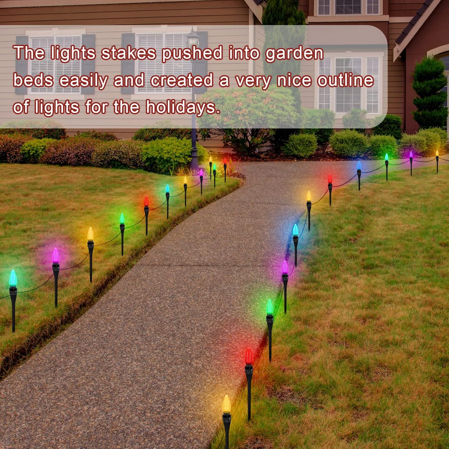 12 Inches Christmas Light Stakes Universal Yard Lawn Holiday Light Stakes C7 C9 String Lights Ground Stakes for Christmas Outdoor Lights Holders on Yards, Driveways, Pathways (50, Black)